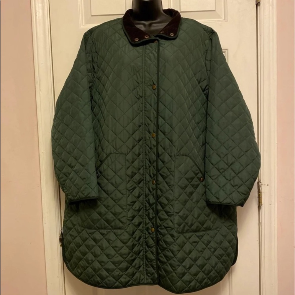 Womens Lands End Primaloft Long Quilted Jacket sz 2X green